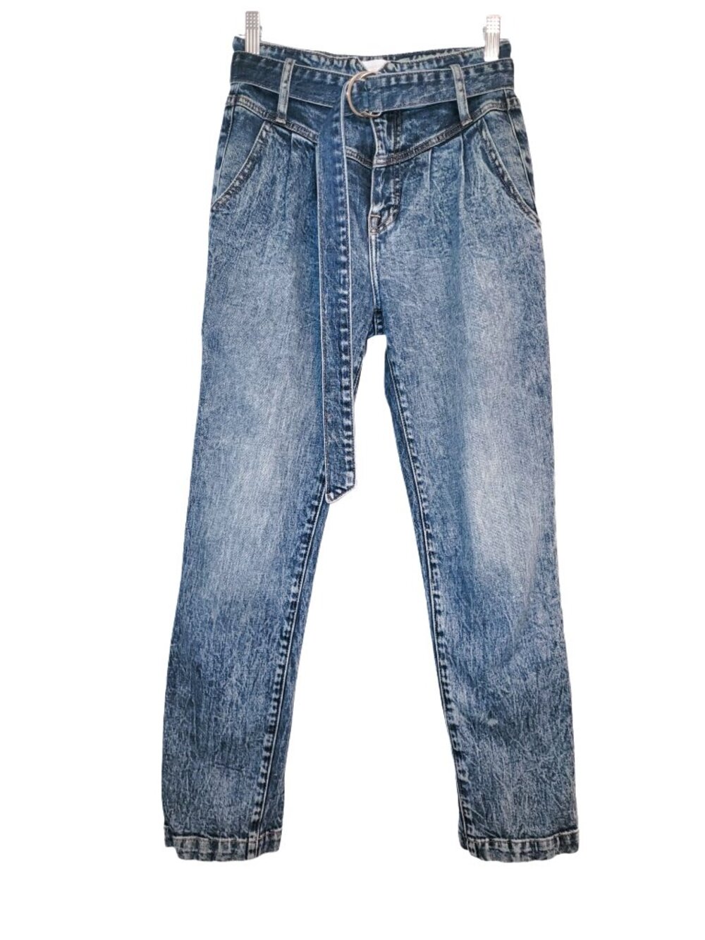 Jonathan Simkhai Standard Theo Pleated Belted High Waist Crop Jeans - Picture 4 of 9